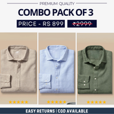 Combo Pack of 3 Men’s Formal Shirts – Stylish & Versatile Collection (Half & Full Sleeves, With/Without Pockets) (FS-51)
