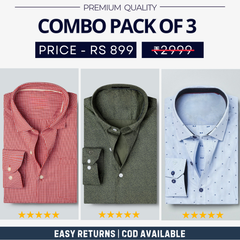 Combo Pack of 3 Men’s Formal Shirts – Stylish & Versatile Collection (Half & Full Sleeves, With/Without Pockets) (FS-55)