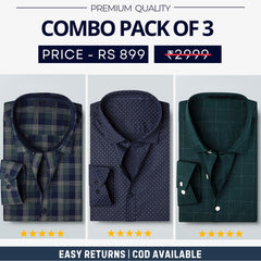 Combo Pack of 3 Men’s Formal Shirts – Stylish & Versatile Collection (Half & Full Sleeves, With/Without Pockets) (FS-46)