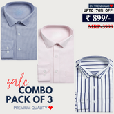 Office Essentials: 3-Pack Premium Cotton Formal Shirts – Tailored Fit, Full Sleeves & Pockets ( FS-163)
