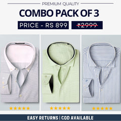Combo Pack of 3 Men’s Formal Shirts – Stylish & Versatile Collection (Half & Full Sleeves, With/Without Pockets) (FS-47)