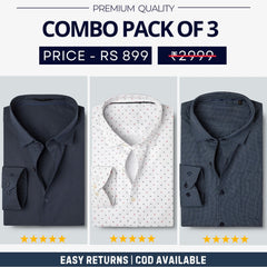 Combo Pack of 3 Men’s Formal Shirts – Stylish & Versatile Collection (Half & Full Sleeves, With/Without Pockets) (FS-48)