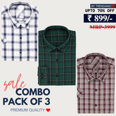 Office Essentials: 3-Pack Premium Cotton Formal Shirts – Tailored Fit, Full Sleeves & Pockets ( FS-167)
