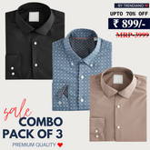 Office Essentials: 3-Pack Premium Cotton Formal Shirts – Tailored Fit, Full Sleeves & Pockets (FS-32 )