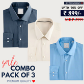 Office Essentials: 3-Pack Premium Cotton Formal Shirts – Tailored Fit, Full Sleeves & Pockets (FS-33 )