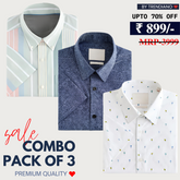 Office Essentials: 3-Pack Premium Cotton Formal Shirts – Tailored Fit, Full Sleeves & Pockets (FS-34 )