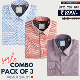 Office Essentials: 3-Pack Premium Cotton Formal Shirts – Tailored Fit, Full Sleeves & Pockets (FS-35 )