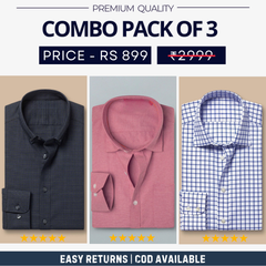 Combo Pack of 3 Men’s Formal Shirts – Stylish & Versatile Collection (Half & Full Sleeves, With/Without Pockets) (FS-41)