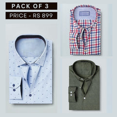 Shirt Happens: 3-Pack Men’s Stylish Formal Shirts – 100% Cotton, Full Sleeves with Pockets (FS-65)