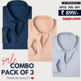 Office Essentials: 3-Pack Premium Cotton Formal Shirts – Tailored Fit, Full Sleeves & Pockets (FS-37 )