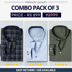 Combo Pack of 3 Men’s Formal Shirts – Stylish & Versatile Collection (Half & Full Sleeves, With/Without Pockets) (FS-43)