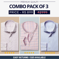 Combo Pack of 3 Men’s Formal Shirts – Stylish & Versatile Collection (Half & Full Sleeves, With/Without Pockets) (FS-44)