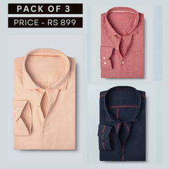 Shirt Happens: 3-Pack Men’s Stylish Formal Shirts – 100% Cotton, Full Sleeves with Pockets (FS-65)