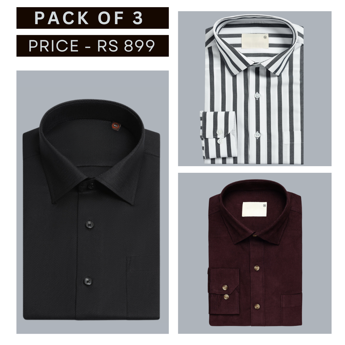 Shirt Happens: 3-Pack Men’s Stylish Formal Shirts – 100% Cotton, Full Sleeves with Pockets (FS-72)