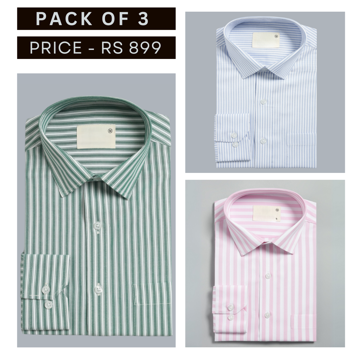 Shirt Happens: 3-Pack Men’s Stylish Formal Shirts – 100% Cotton, Full Sleeves with Pockets (FS-70)