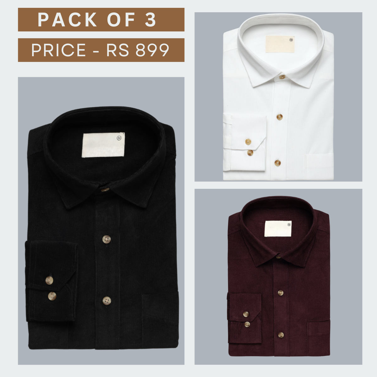 Shirt Happens: 3-Pack Men’s Stylish Formal Shirts – 100% Cotton, Full Sleeves with Pockets (FS-69)