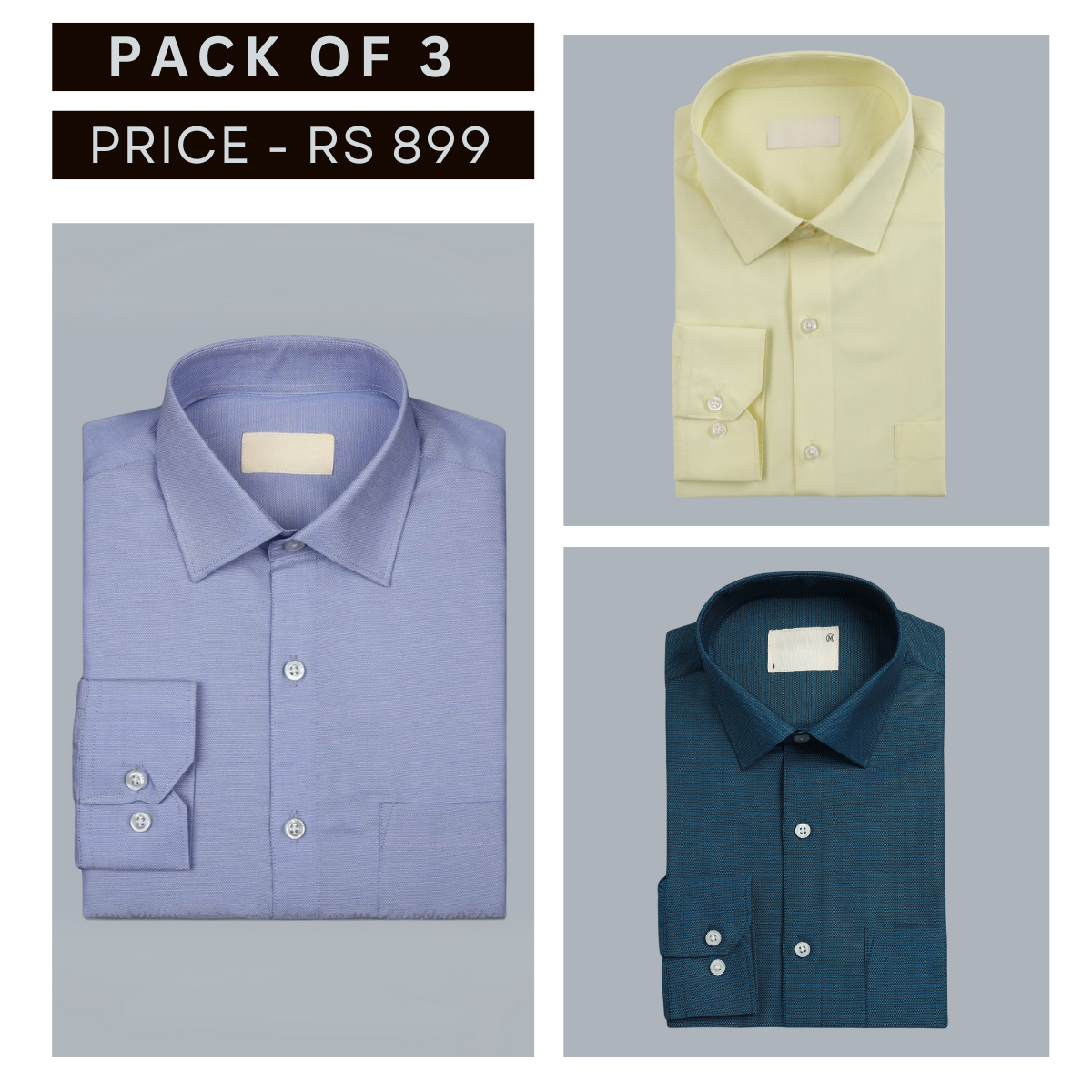 Shirt Happens: 3-Pack Men’s Stylish Formal Shirts – 100% Cotton, Full Sleeves with Pockets (FS-68)