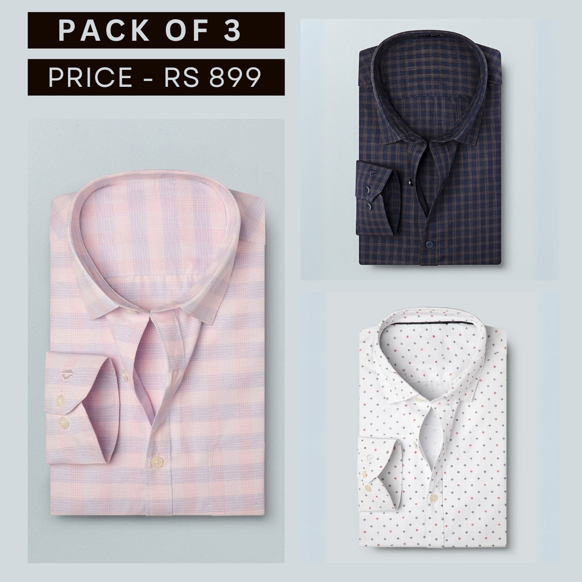 Shirt Happens: 3-Pack Men’s Stylish Formal Shirts – 100% Cotton, Full Sleeves with Pockets (FS-62)