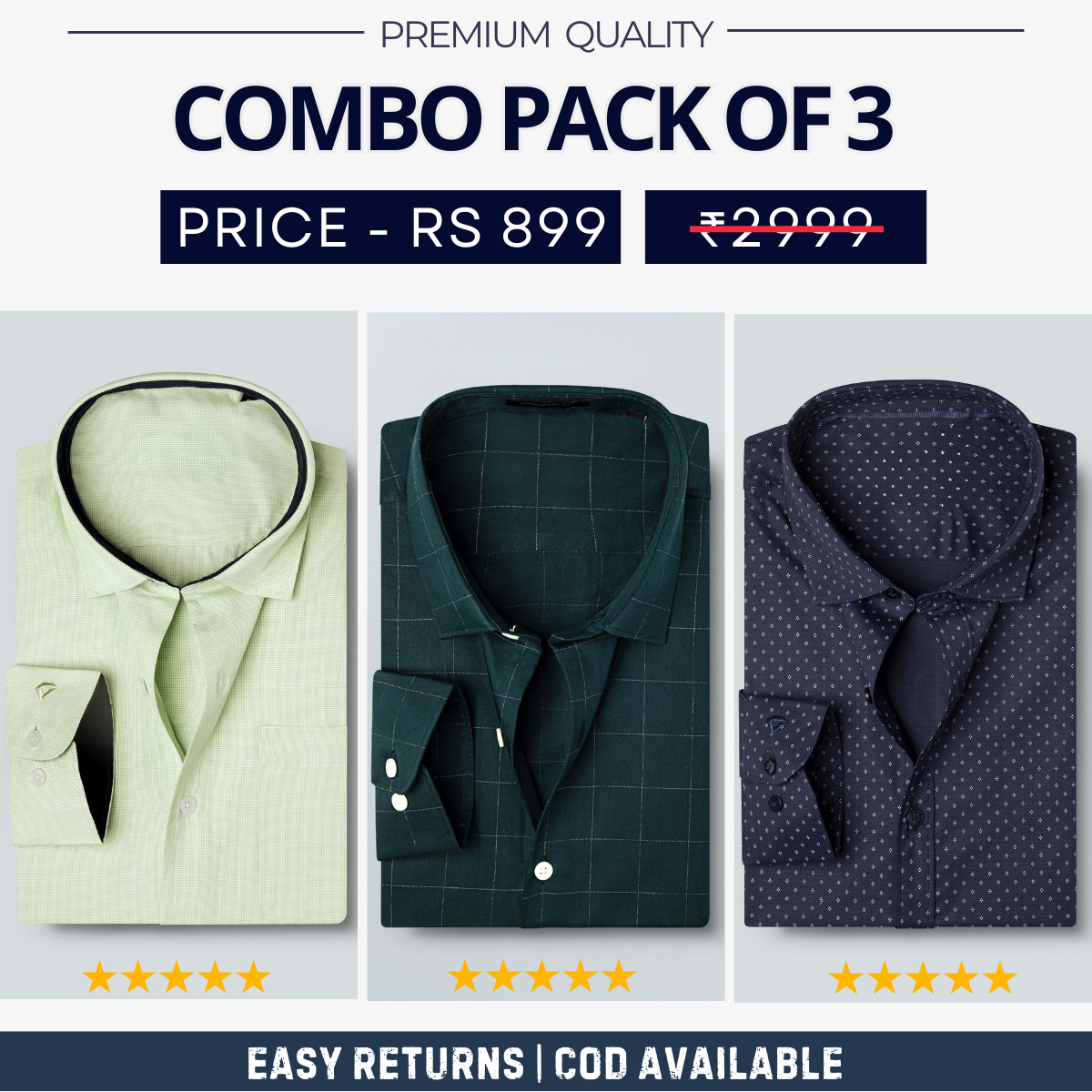 Combo Pack of 3 Men’s Formal Shirts – Stylish & Versatile Collection (Half & Full Sleeves, With/Without Pockets) (FS-81)