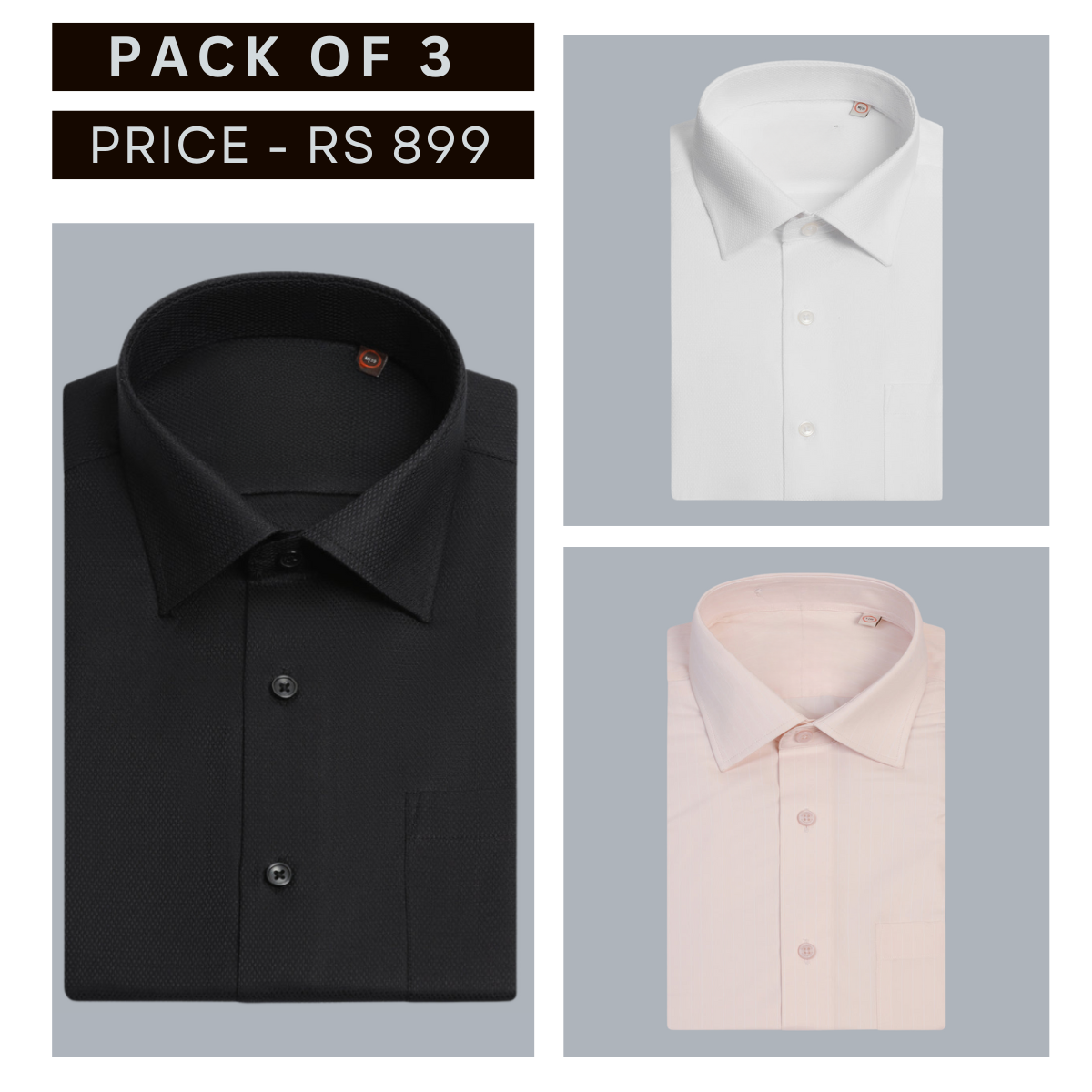 Shirt Happens: 3-Pack Men’s Stylish Formal Shirts – 100% Cotton, Full Sleeves with Pockets (FS-77)