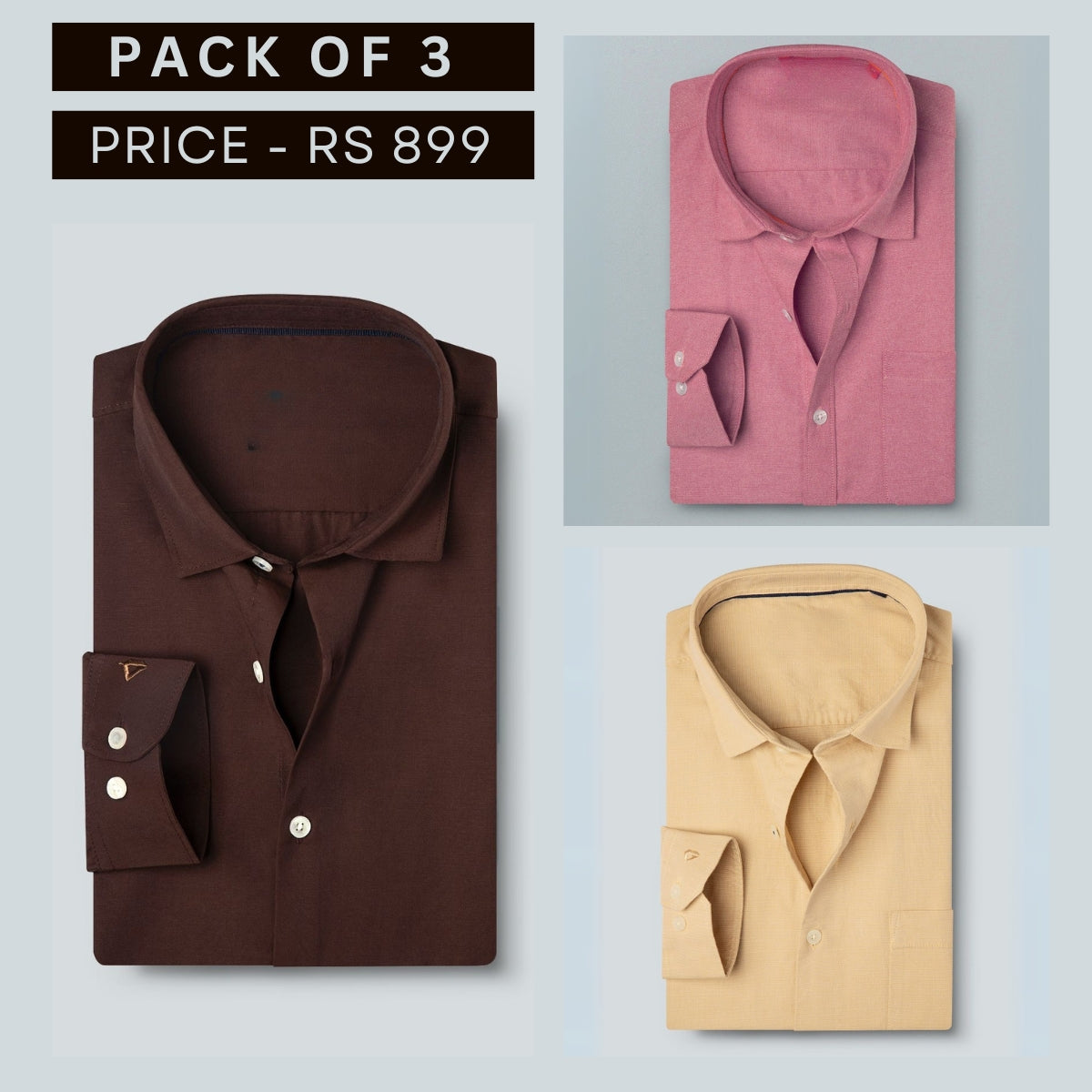 Shirt Happens: 3-Pack Men’s Stylish Formal Shirts – 100% Cotton, Full Sleeves with Pockets (FS-63)
