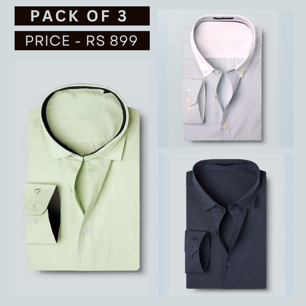 Shirt Happens: 3-Pack Men’s Stylish Formal Shirts – 100% Cotton, Full Sleeves with Pockets (FS-64)