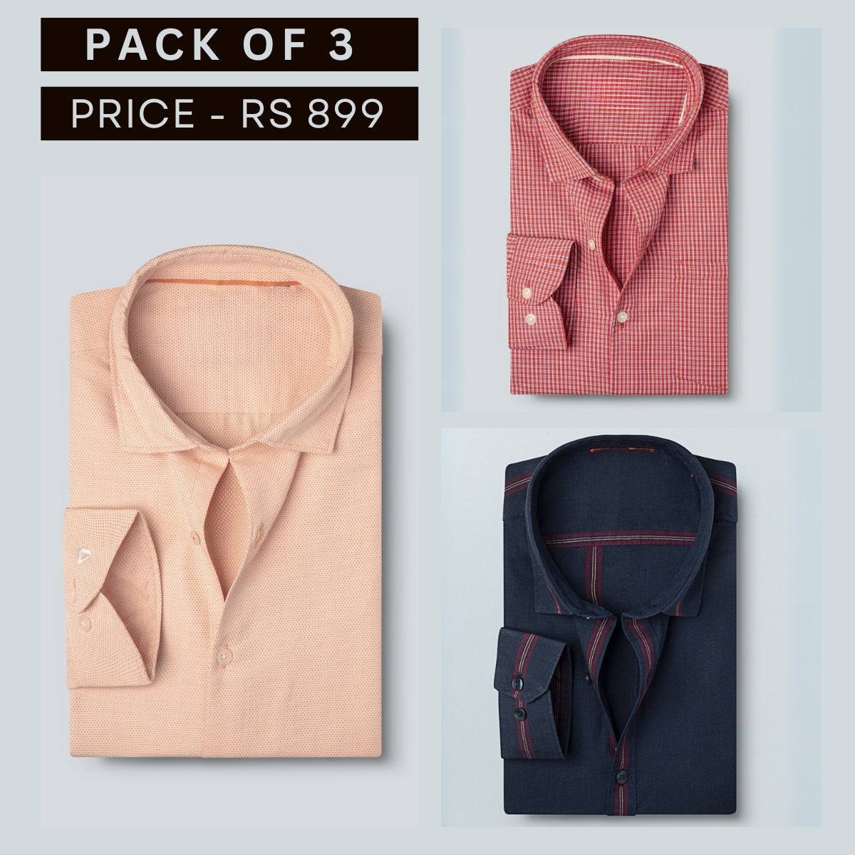 Shirt Happens: 3-Pack Men’s Stylish Formal Shirts – 100% Cotton, Full Sleeves with Pockets (FS-65)